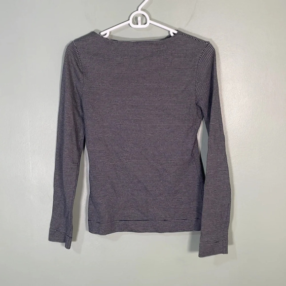 Kate Spade Saturday Shirt Black Gray Striped Asymmetrical Neck size XS‎ - Picture 2 of 6